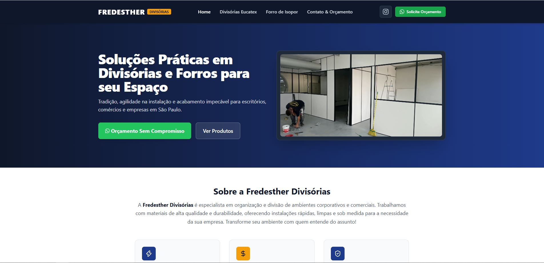 Site do cliente Fredesther Forros e Divisórias